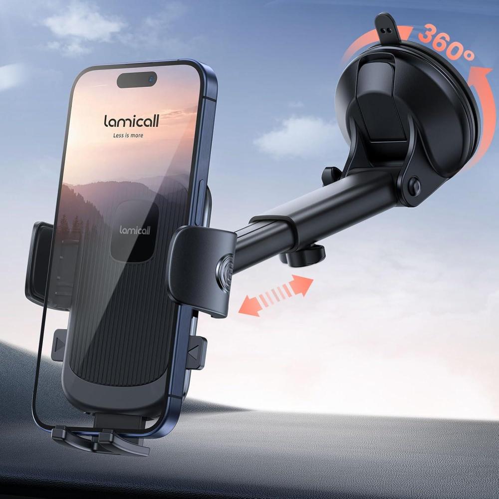 imageLamicall Car Phone Mount  Strongest MilitaryGrade Suction Cup 360 Rotation Phone Holders for Your Car Quick Release Adjustable Phone Mount for Car Dashboard for iPhone 17 16 Pro Max Galaxy TruckBlack
