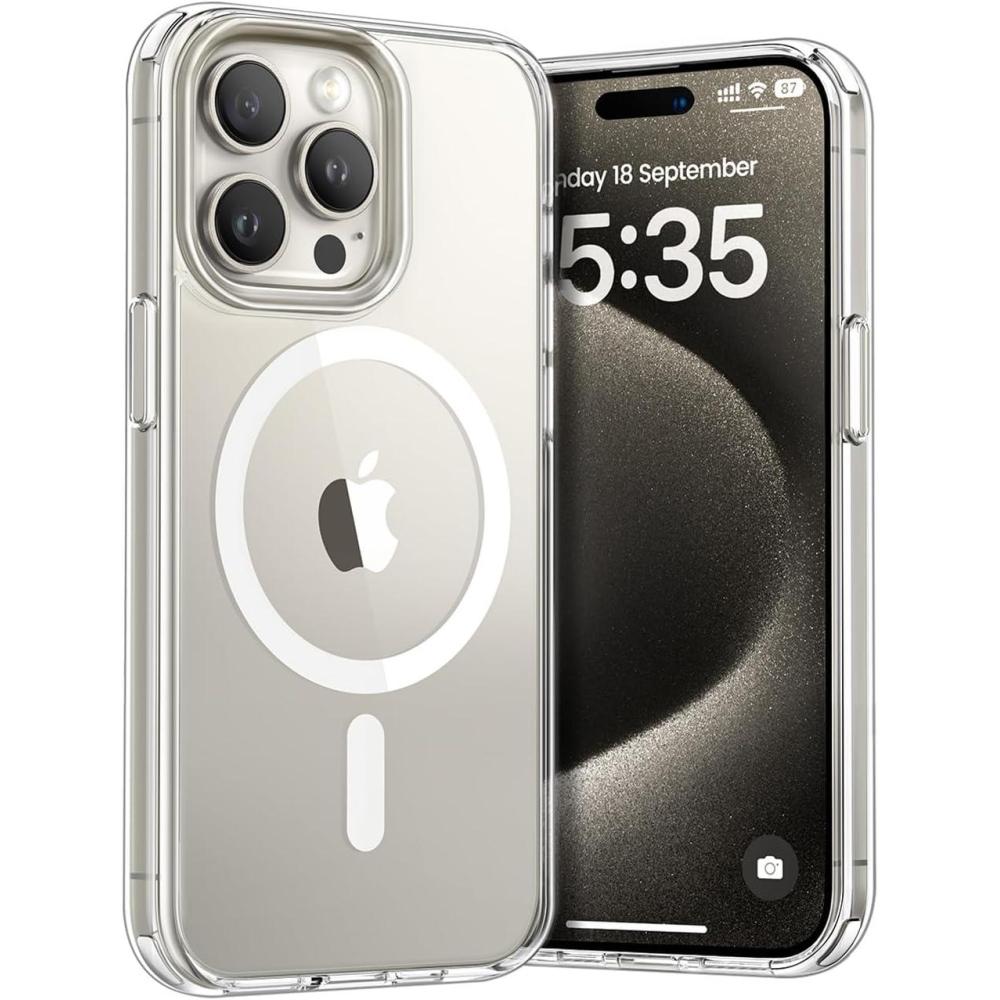 imageLamicall Magnetic Case for iPhone 15 Pro for Magsafe Diamond Textured AntiSlip Edge Military Grade Shockproof Protection Translucent Hard Slim Magnet Protective Cover for iPhone 15 ProClear