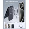 Lamicall Magnetic Phone Stand – Slim Faux Leather Grip for Apple MagSafe Wallet, Magnet 3 Cards Holder, Finger Loop Grip for iPhone 15/14/13/12 Series, Black