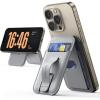 Lamicall 2.4oz Light for MagSafe Wallet – Magnetic Phone Stand, Slim Faux Leather Grip with 3 Card Holder and Finger Loop Grip for iPhone 15/14/13/12 Series, Grey