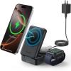 Lamicall 3 in 1 Wireless Charging Station for Apple Magsafe Charger Stand, Compact [Safe Cooling] Foldable Travel Magnetic Charger for iPhone 17 Air 16 15 14 13 12 Series, Airpods Pro, Apple Watch(Black)