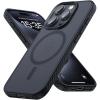 Lamicall Magnetic Case for iPhone 15 Pro, for Magsafe – [Diamond Textured Anti-Slip Edge] [Military Grade Shockproof Protection] Translucent Hard Slim Magnet Protective Cover for iPhone 15 Pro(Black)