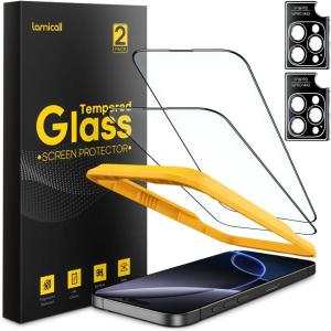 Lamicall 2+2 for iPhone 16 Screen Protector (6.1″) with Camera Lens Protector, [Top 9H Tempered Glass Film], Easy Alignment Tool, Anti-Scratch, 0 Bubbles, HD Clear for iPhone 16 – [2-Pack Each](16 Pro Max(6.9″))