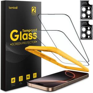 Lamicall 2+2 for iPhone 16 Screen Protector (6.1″) with Camera Lens Protector, [Top 9H Tempered Glass Film], Easy Alignment Tool, Anti-Scratch, 0 Bubbles, HD Clear for iPhone 16 – [2-Pack Each](16 Pro(6.3″))