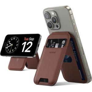 Lamicall 2.3oz Light for Magsafe Wallet Stand – Slim Tight Phone 3 Cards Holder, Adjustable Apple iPhone Wallet Stand, 2.5lbs Magnetic for iPhone 16/15/14/13 Series, Brown Red