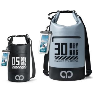 Lamicall 30L & 5L Dry Bag Waterproof Backpack – [Zippered Pocket] Roll Top Waterproof Bag Blueish Gray & Black