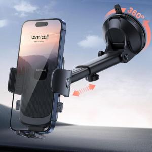 Lamicall Car Phone Mount – [Strongest Military-Grade Suction Cup] 360° Rotation Phone Holders for Your Car Quick Release Adjustable Phone Mount for Car Dashboard for iPhone 17 16 Pro Max Galaxy Truck(Black)