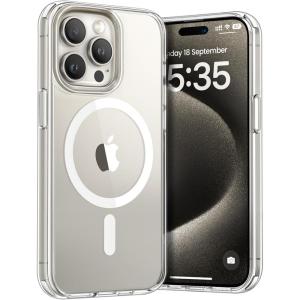 Lamicall Magnetic Case for iPhone 15 Pro, for Magsafe – [Diamond Textured Anti-Slip Edge] [Military Grade Shockproof Protection] Translucent Hard Slim Magnet Protective Cover for iPhone 15 Pro(Clear)
