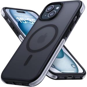 Lamicall Magnetic Phone Case for iPhone 15 for MagSafe – [18 FT Mil-Grade Drop Protection] Phone Case with Air Bumpers and Raised Edges, Shockproof Case for iPhone 15 Phone Case, Black(15 (6.1″))
