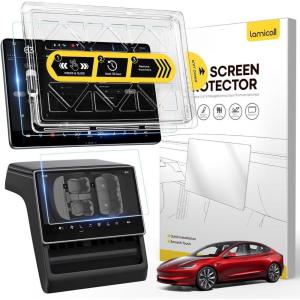 Lamicall Tesla Model Y & Model 3 Screen Protector – [Anti Scratch & Fingerprint] [9H Hardness] Tempered Glass Screen Protector for Tesla Model Y (2020-2024) / Model 3 (2017-2023), Tesla Assesories(Tesla Model Y Juniper (2025-26)  3 (2024-26))