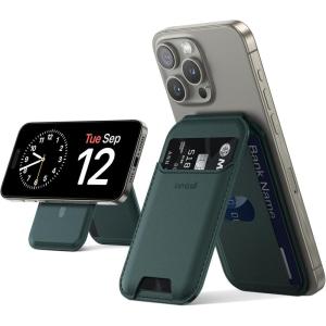 Lamicall for Magsafe Wallet Stand – Upgraded 65g Light Slim Phone 3 Cards Holder, Adjustable Leather Apple iPhone Wallet Stand, Magnetic for iPhone 15/14/13/12 Series, Not for Mini, Dark Green