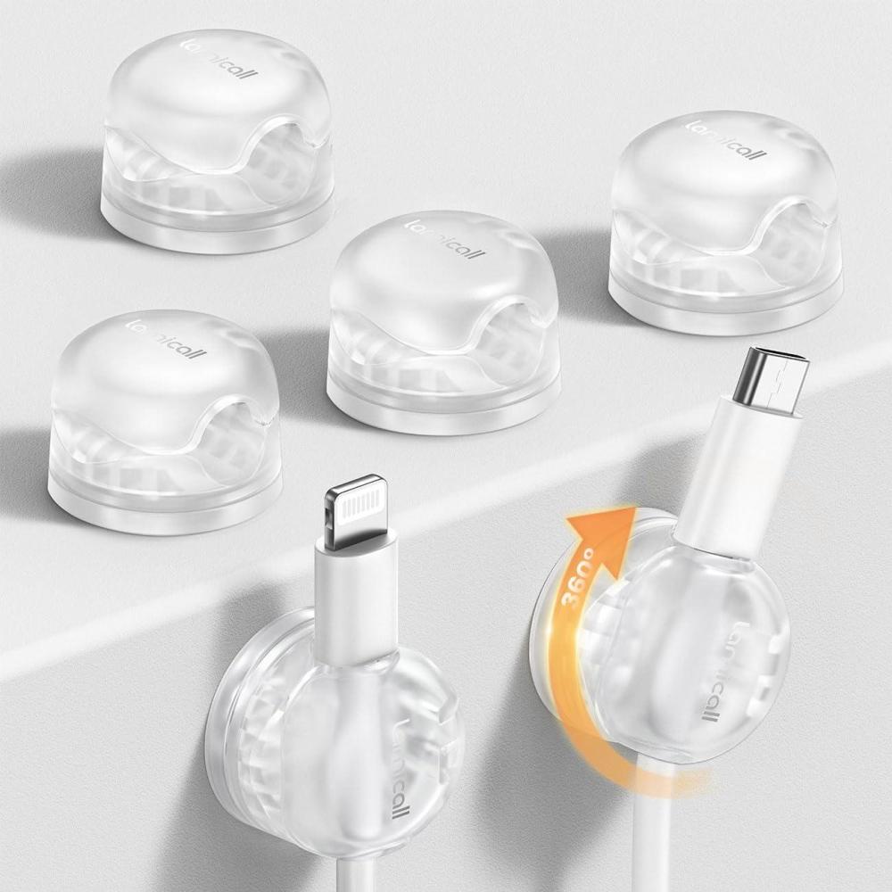 imageLamicall 6Pack Clear Rotatable Cord Organizer  1s Lock Cable Clips Phone Charger Cord Holder Desk Cable Management Adhesive Wire Organizer for Nightstand Office Accessories Room Christmas DecorTransparent Clear