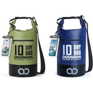 Lamicall 10L Dry Bag Waterproof Backpack – [Zippered Pocket] Roll Top Waterproof Bag Olive Green & Navy Blue