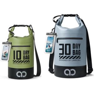 Lamicall 10L & 30L Dry Bag Waterproof Backpack – [Zippered Pocket] Roll Top Waterproof Bag Olive Green & Blueish Gray