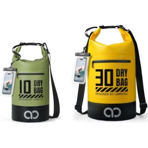 Lamicall 10L & 30L Dry Bag Waterproof Backpack – [Zippered Pocket] Roll Top Waterproof Bag Olive Green & Lemon Yellow
