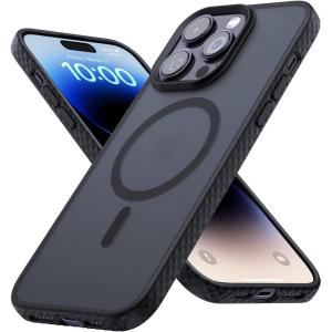 Lamicall Magnetic Case for iPhone 14 Pro – Magnet Case, Compatible for Magsafe, [Anti-Slip Edge] [MIL-Grade Airbag Shockproof], Translucent Hard Slim Protective Apple iPhone 14 Pro Cover Black(Black)
