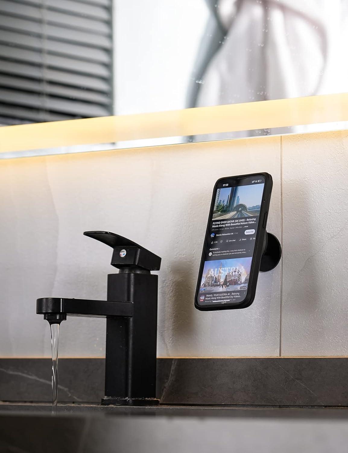 imageLamicall All Lock Wall Phone Mount for iPhone Black 3M VHB Adhesive Holds Phone in Portrait or Landscape Mode