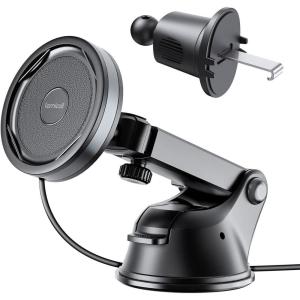 Lamicall All Lock Car Wndshield, Dashboard Suction Wireless Charging Phone Mount(USB-C), Need Work with All Lock Airbag Case (Not Included) for iPhone or All Lock Phone Snap Adaptor (Not Included)