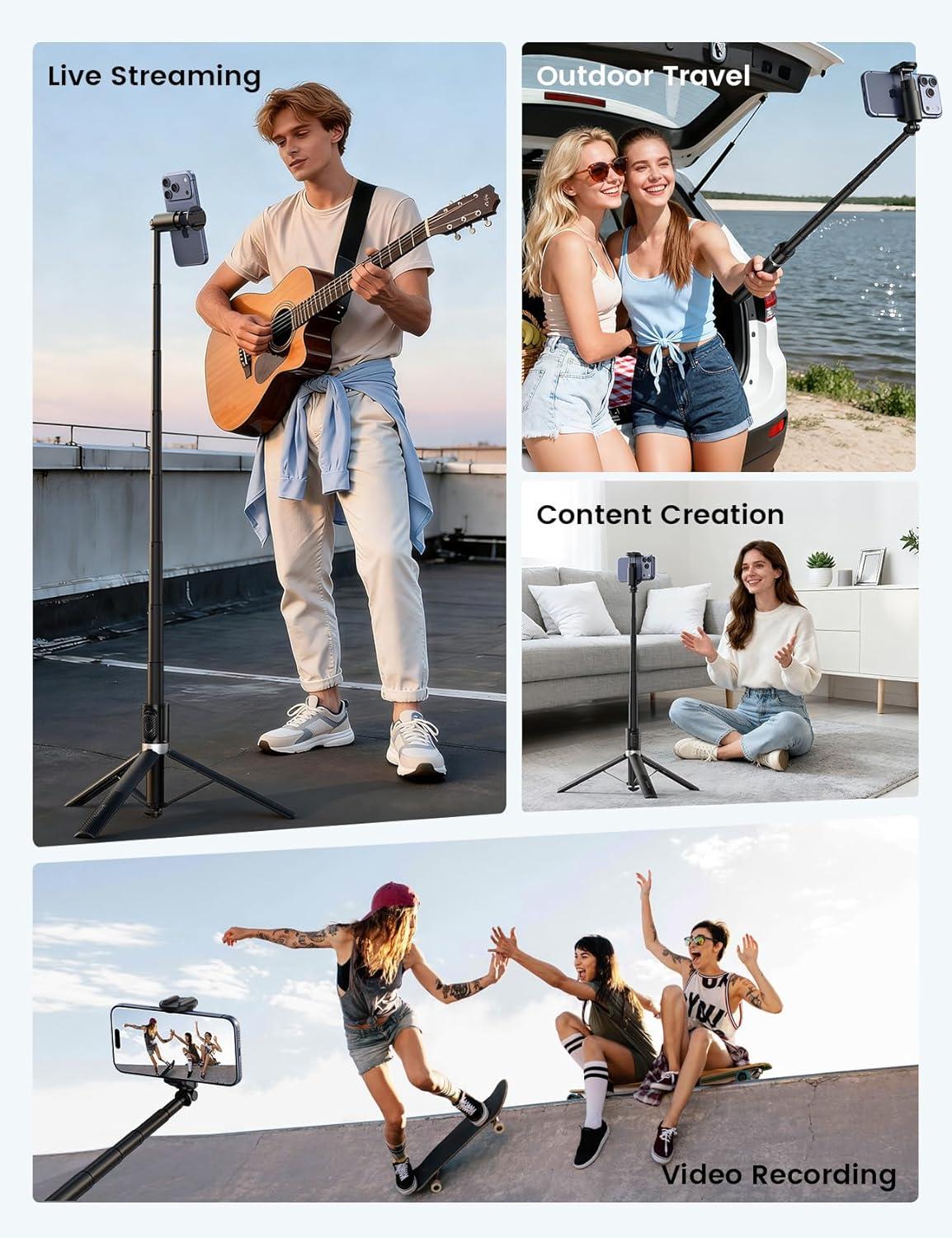 imageLamicall Phone Tripod amp Selfie Stick TaptoOpen Phone Stand for Recording Extendable iPhone Tripod Stand with Remote amp Cold Shoe Compatible with iPhone for Video Recording Live Stream Vlog BlackBlack