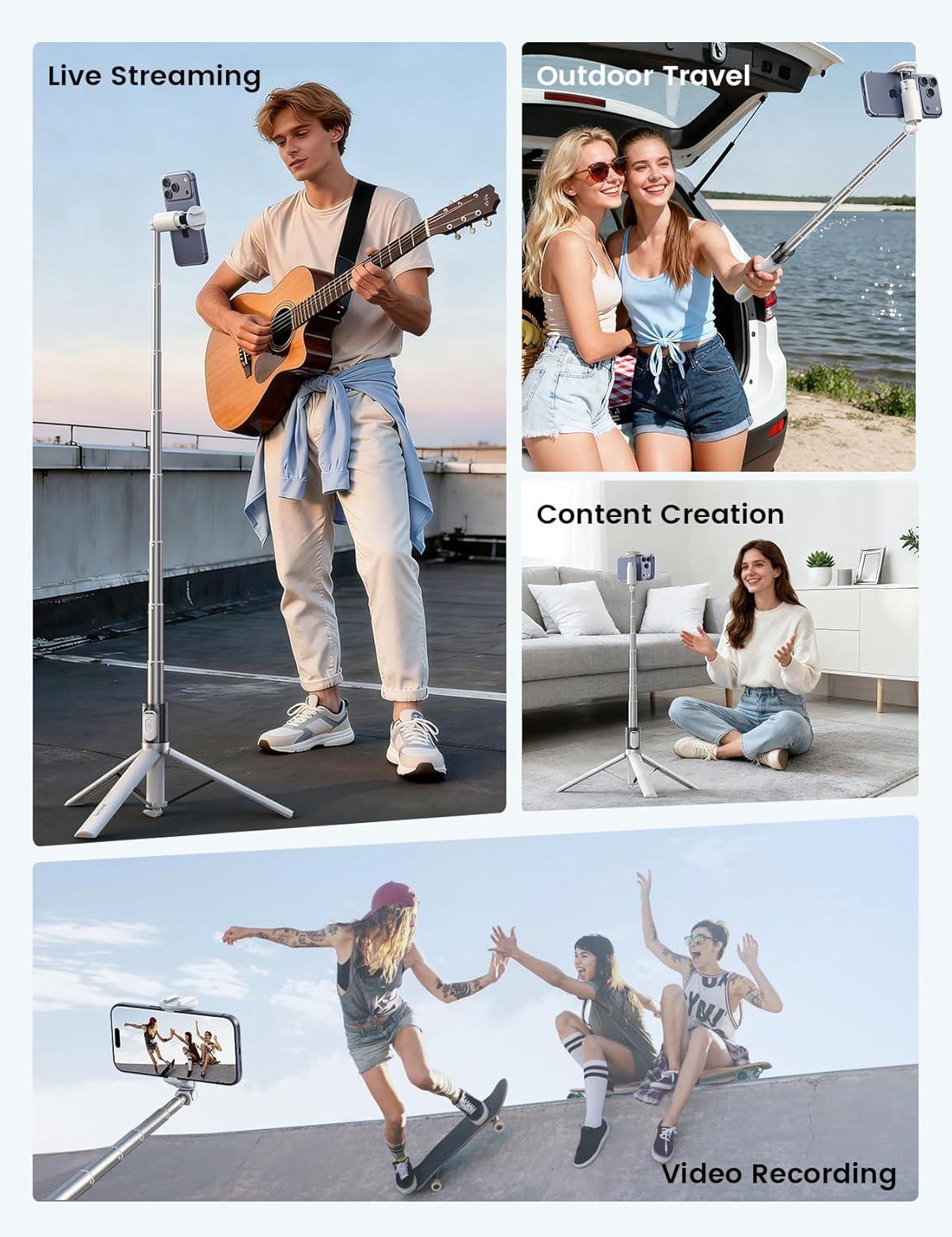 imageLamicall Phone Tripod amp Selfie Stick TaptoOpen Phone Stand for Recording Extendable iPhone Tripod Stand with Remote amp Cold Shoe Compatible with iPhone for Video Recording Live Stream Vlog BlackNEW Upgraded White