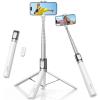 Lamicall Phone Tripod & Selfie Stick – [Tap-to-Open] Phone Stand for Recording, Extendable iPhone Tripod Stand with Remote & Cold Shoe Compatible with iPhone for Video Recording Live Stream Vlog Black(NEW Upgraded – White)
