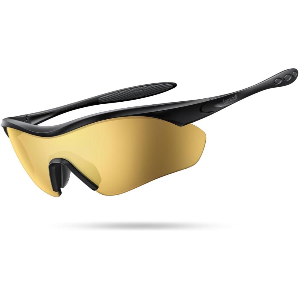 imageLamicall 22g Polarized Sports Sunglasses UV400 Protection Men Women Sun Glasses for Running Cycling Fishing Golf DrivingBlack Framegold Lens