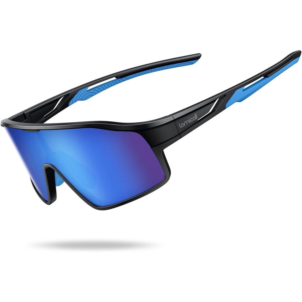 imageLamicall Polarized Sport Sunglasses for Age 814 Kids UV400 Protection Baseball Cycling Sun Glasses for Boys Girls TeensBlack Frameblue Lens