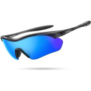 Lamicall 22g Polarized Sports Sunglasses – UV400 Protection Men Women Sun Glasses for Running Cycling Fishing Golf Driving(Transparent Gray Frame-blue Lens)