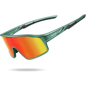 Lamicall Polarized Sport Sunglasses for Age 8-14 Kids – UV400 Protection Baseball Cycling Sun Glasses for Boys Girls Teens(Green Frame-orange Lens)