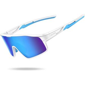 Lamicall Polarized Sport Sunglasses for Age 8-14 Kids – UV400 Protection Baseball Cycling Sun Glasses for Boys Girls Teens(White Frame-blue Lens)