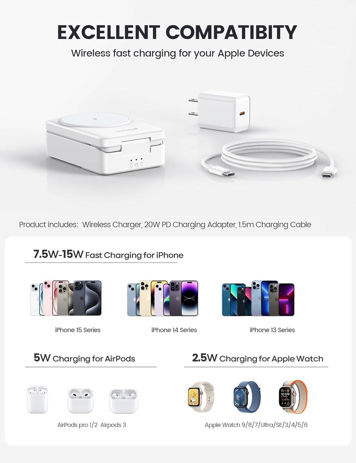 imageLamicall Qi2 Certified Foldable 3 in 1 Wireless Charging Station 15W Fast Charge amp Upgraded Cooling Compact Travel Magnetic Charger Stand for iPhone 17e 17 16 15 14 13 AirPods Pro Apple WatchSnow White