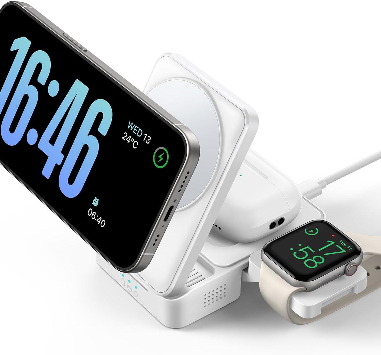 imageLamicall Qi2 Certified Foldable 3 in 1 Wireless Charging Station 15W Fast Charge amp Upgraded Cooling Compact Travel Magnetic Charger Stand for iPhone 17e 17 16 15 14 13 AirPods Pro Apple WatchSnow White