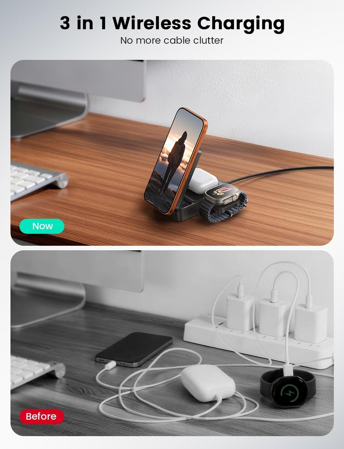 imageLamicall Qi2 Certified Foldable 3 in 1 Wireless Charging Station 15W Fast Charge amp Upgraded Cooling Compact Travel Magnetic Charger Stand for iPhone 17e 17 16 15 14 13 AirPods Pro Apple WatchBlack
