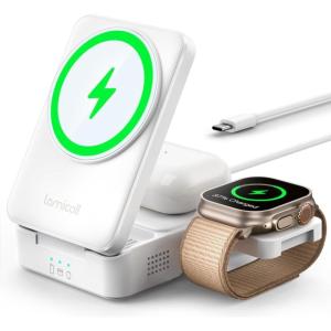 Lamicall Qi2 Certified Foldable 3 in 1 Wireless Charging Station – [15W Fast Charge & Upgraded Cooling] Compact Travel Magnetic Charger Stand for iPhone 17e 17 16 15 14 13, AirPods Pro, Apple Watch(Snow White)