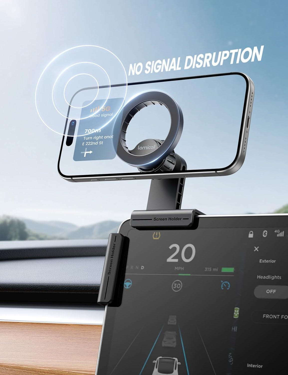 imageLamicall Tesla Phone Mount Strongest N55 Magnet for Magsafe Car Mount Ultra Stable Magnetic Phone Holder for Tesla Model 3 Model Y Juniper Compatible with iPhone 17 16 15 14 13 Pro Max All PhoneBlack