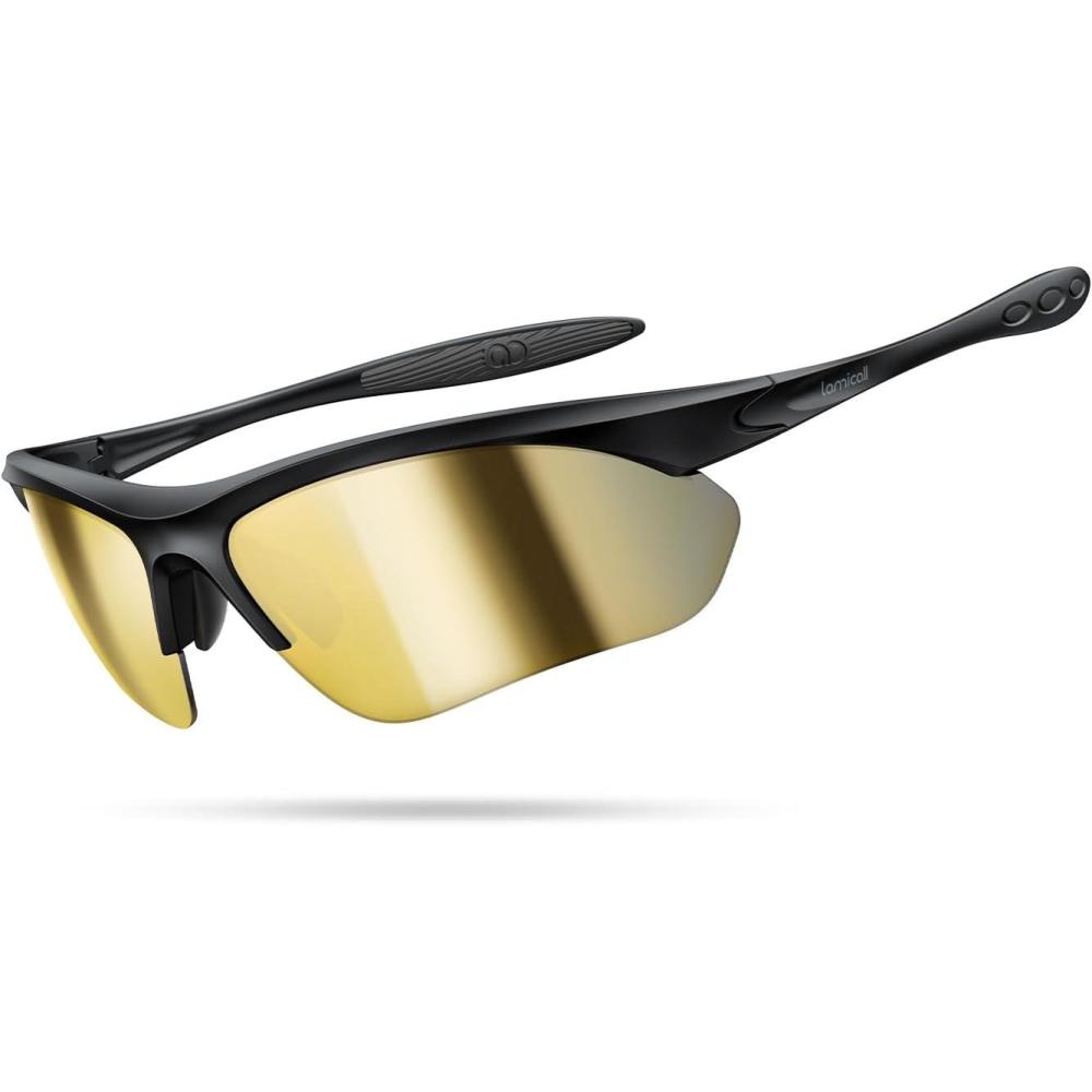 imageLamicall 22g Polarized Sports Sunglasses for Men Women  UV400 Protection Sun Glasses for Driving Running Cycling FishingBlack Framegold Lens