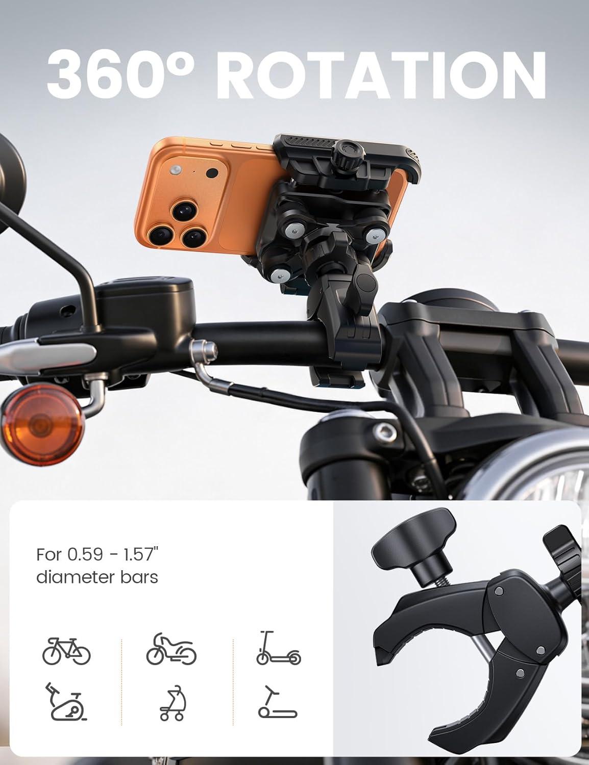imageLamicall Motorcycle Bike Phone Mount Dual Vibration Dampener Camera Friendly Bike Phone Holder Handlebar Clamp Bicycle Cell Phone Mount iPhone 17 16 Pro Max Galaxy S25 Ultra 672 Phones