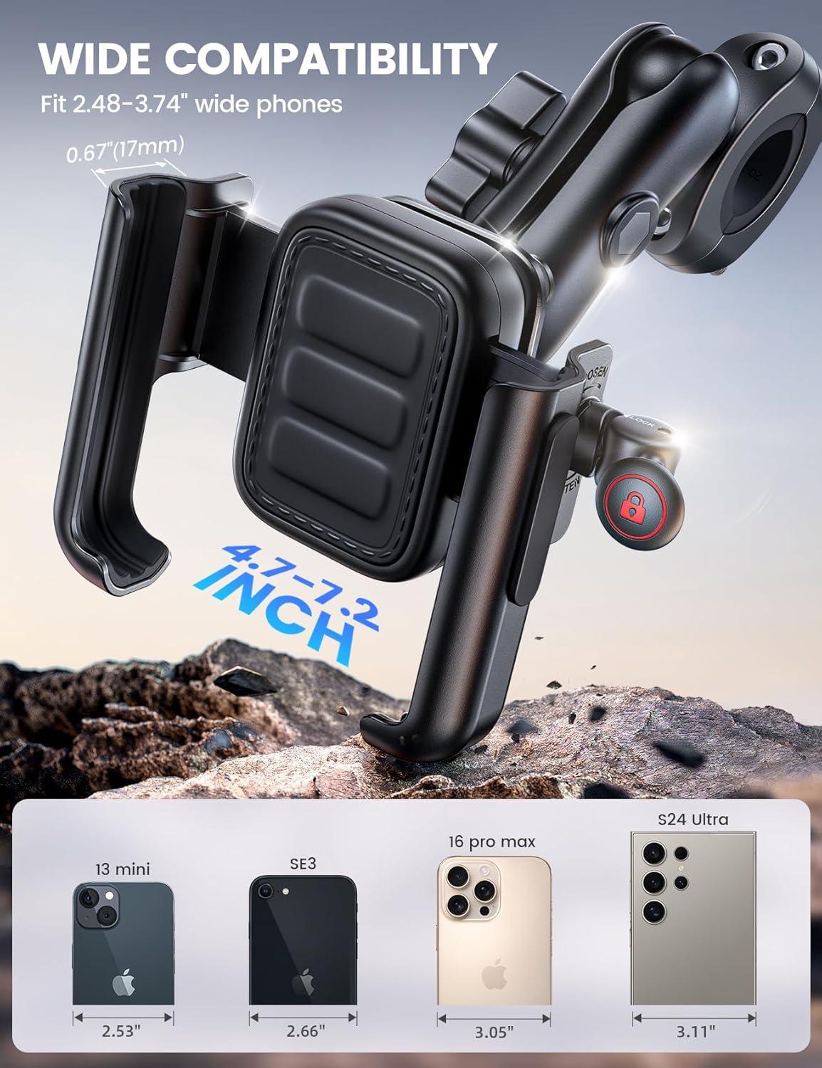 imageLamicall Motorcycle Phone Mount Holder All Metal Anti Shake Extendable Arm Bike Phone Holder Handlebar Clamp Bicycle Cell Phone Mount Gifts for iPhone 17 16 Pro Max Galaxy 4772 PhonesBlack