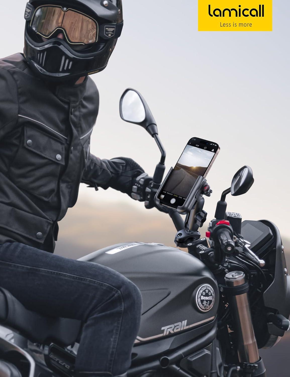 imageLamicall Motorcycle Phone Mount Holder All Metal Anti Shake Extendable Arm Bike Phone Holder Handlebar Clamp Bicycle Cell Phone Mount Gifts for iPhone 17 16 Pro Max Galaxy 4772 PhonesBlack