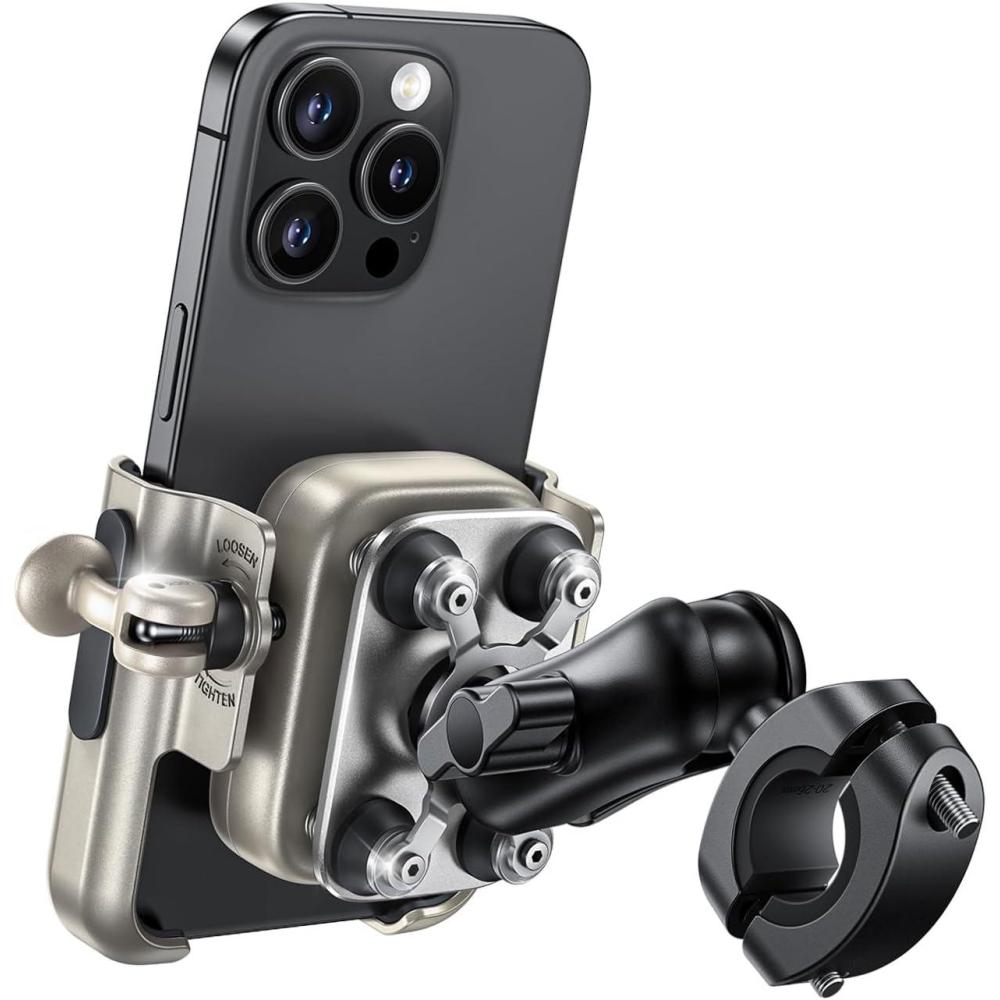 imageLamicall Motorcycle Phone Mount Holder All Metal Anti Shake Extendable Arm Bike Phone Holder Handlebar Clamp Bicycle Cell Phone Mount Gifts for iPhone 17 16 Pro Max Galaxy 4772 PhonesGold