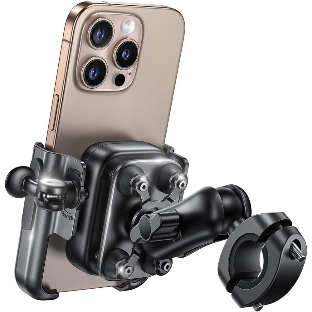 imageLamicall Motorcycle Phone Mount Holder All Metal Anti Shake Extendable Arm Bike Phone Holder Handlebar Clamp Bicycle Cell Phone Mount Gifts for iPhone 17 16 Pro Max Galaxy 4772 PhonesBlack