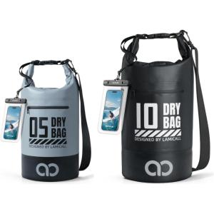 Lamicall 5L & 10L Dry Bag Waterproof Backpack – [Zippered Pocket] Roll Top Waterproof Bag Blueish Gray & Black