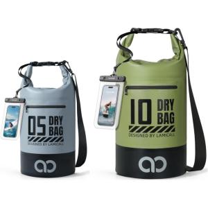 Lamicall 5L & 10L Dry Bag Waterproof Backpack – [Zippered Pocket] Roll Top Waterproof Bag Blueish Gray & Olive Green