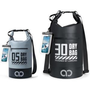 Lamicall 5L & 30L Dry Bag Waterproof Backpack – [Zippered Pocket] Roll Top Waterproof Bag Blueish Gray & Black