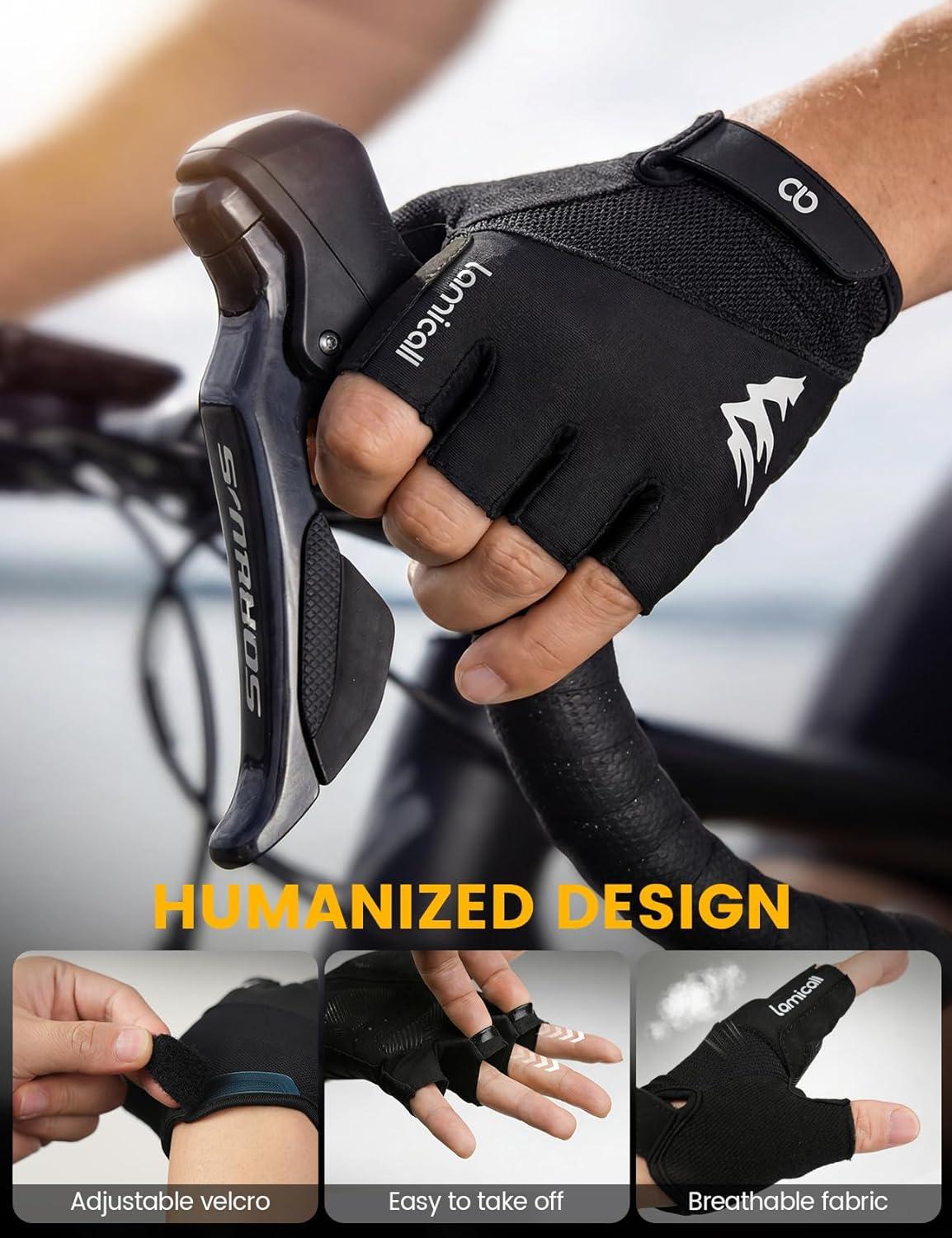 imageLamicall Bike Gloves for Men Women AntiSlip ShockAbsorbing Pad Exercise Gloves Breathable Materials Cycling Gloves for Bicycle Gym Motorcycle Rowing Indoor amp Outdoor SportsBlack