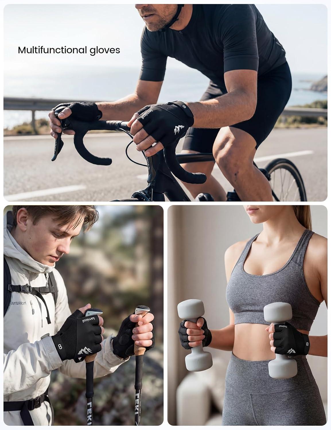 imageLamicall Bike Gloves for Men Women AntiSlip ShockAbsorbing Pad Exercise Gloves Breathable Materials Cycling Gloves for Bicycle Gym Motorcycle Rowing Indoor amp Outdoor SportsBlack