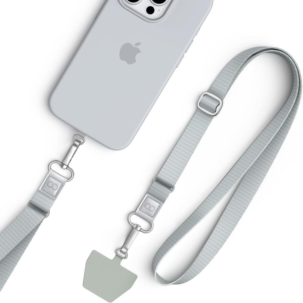 imageLamicall Cell Phone Lanyard Crossbody 2 Pack Adjustable Thicker SoftTouch Strap with 2 Patches Anti Theft Neck Lanyard with Large Zinc Alloy Swivel Hook for iPhone 17 16 15 Pro Max AndroidGray Silver