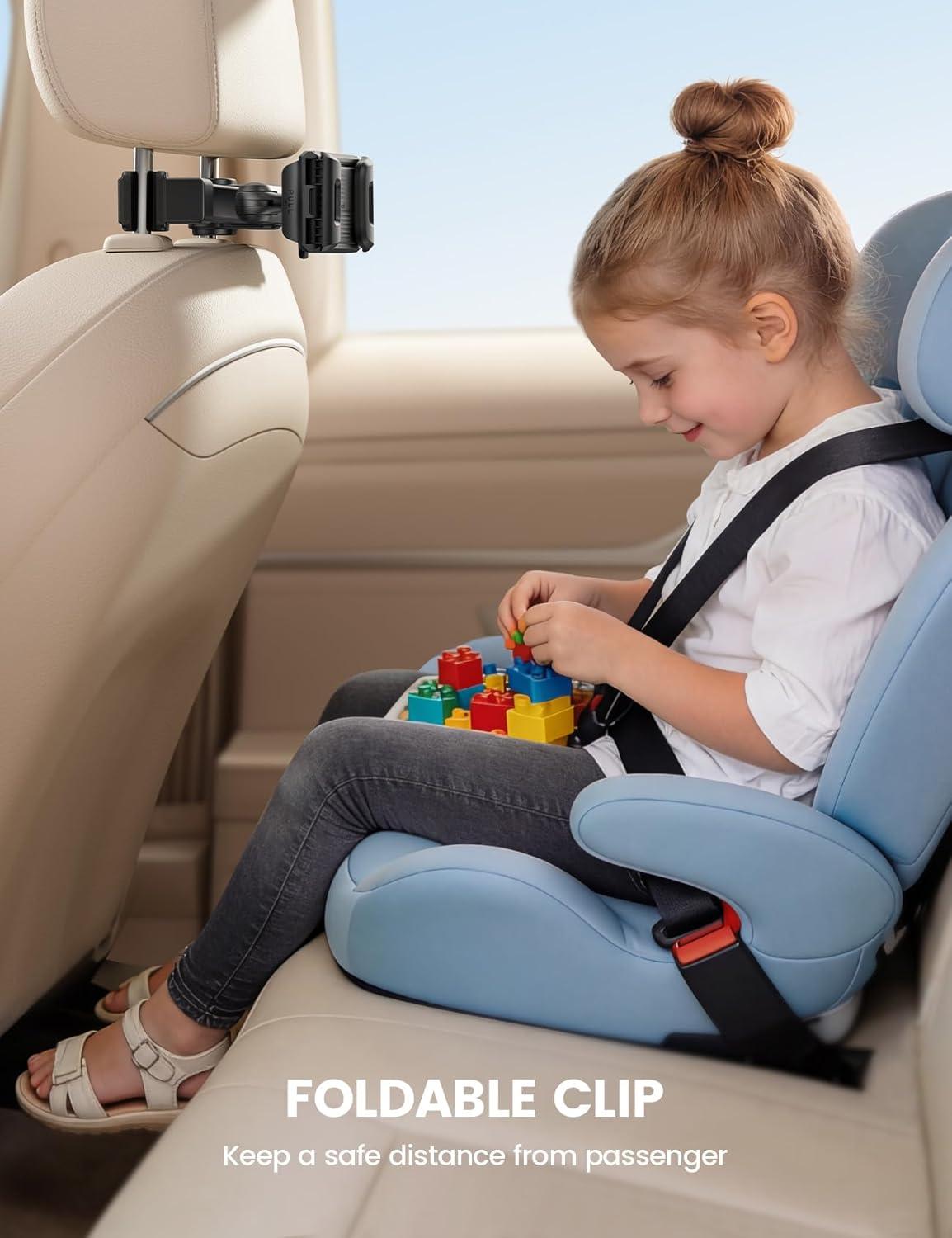 imageLamicall Car Headrest Tablet Holder Foldable Clip Lockable Tablet Mount for Car Backseat Car Accessories for Kids for iPad Pro Air Mini Galaxy Tab Fire HD 5413 Tablets and Phones