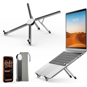 Lamicall [Ultra-Slim] Foldable Portable Laptop Stand for Desk, 6 Level Height Ergonomic Laptop Riser for Business Trip Library Cafe, Computer Holder fit 10-15.6″ MacBook Neo Air HP Dell Lenovo – Black(NEW Upgraded – Silver)