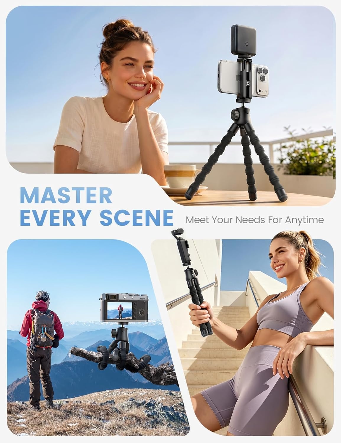 image:imageLamicall Tripod for iPhone UltraStable Phone Tripod with Wireless Remote Mini Flexible Phone Stand for Recording with 14 Screw and Cold Shoe for iPhone Gopro Camera Pocket 34 fit Vlog Travel